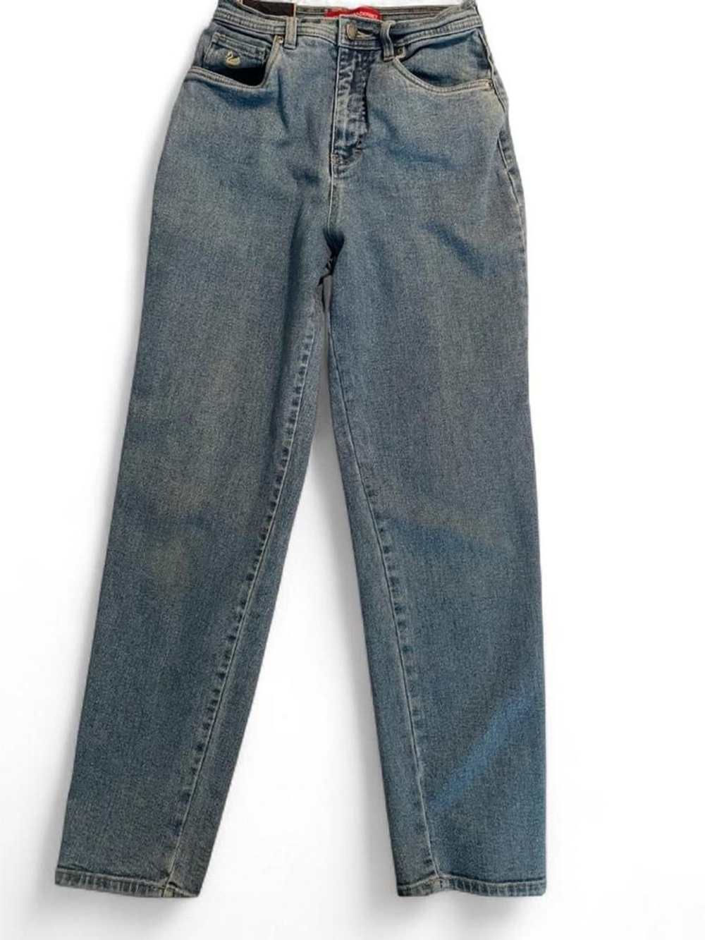 Gloria Vanderbilt Blue Denim Jeans with Red Waistband Detail
